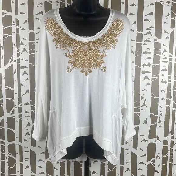 Democracy Embroidered High-Low Hem Drop Sleeve Top M - Picture 1 of 10